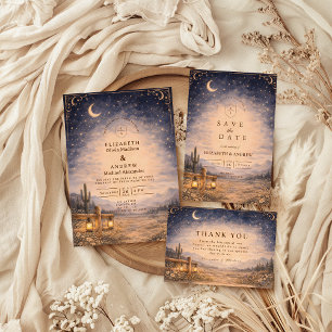 Celestial Desert Moonlit Western Wedding Thank You Card