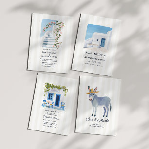 Santorini Blue Bougainvillea Greek Island Wedding Invitation