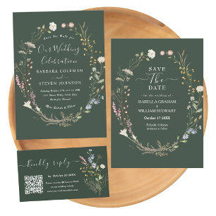 Invitation Chic Rustic Boho Fleur sauvage Forest Mariage vert