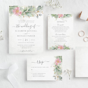 Blush Pink Floral Eucalyptus Greenery Gold Wedding Enclosure Card