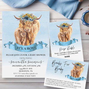  It's a Boy Blue Highland Cow Calf Baby Shower  Invitation