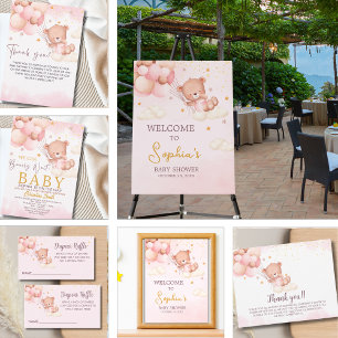 We Can Bearly Wait, Bear Girl Baby Shower Poster