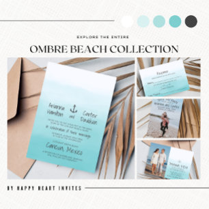 Ombre Beach Destination Ocean Anchor Wedding Invitation