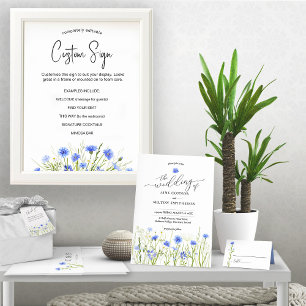 Blue floral wedding, summer wildflower theme   invitation
