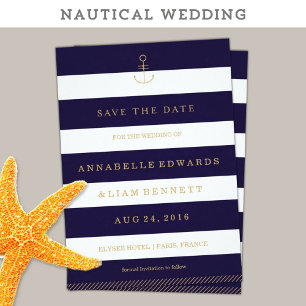 Modern nautical stripes weddingi invitation