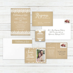 Rustic Kraft and Lace Wedding Invitation