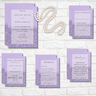 Lavender Glitter Modern Glam Wedding Invitation