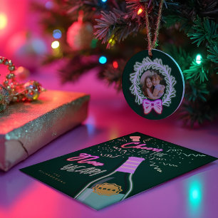 Bright Fun Retro Neon Pink & Green Frame Two Photo Metal Ornament