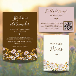 Chocolate Brown Whimsical Wildflower Wedding Invitation