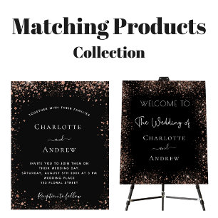 Black rose gold glitter elegant wedding invitation
