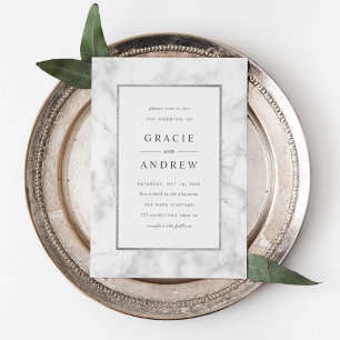 Modern White Marble Wedding Invitation