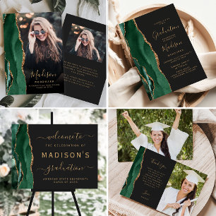 Class of 2025 Green Gold Agate Dark Graduation Invitation