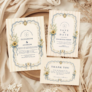 Romantic Sunflower Coquette Wedding RSVP Card