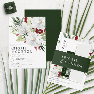 Tropical Magnolia White Green Red All In One Invit All In One Invitation