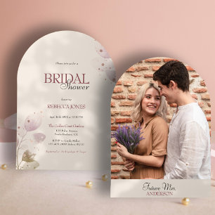 Dusty Muted Blush Pink Floral Photo Bridal Shower Invitation