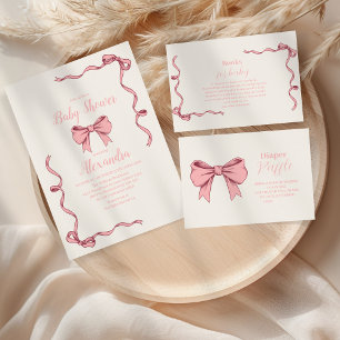 Pink Bow Baby Shower Raffle Diapper Enclosure Card