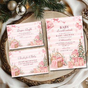 Carte D'accompagnement Thème de shower bébé Rose Hiver Merveilleux Tirage