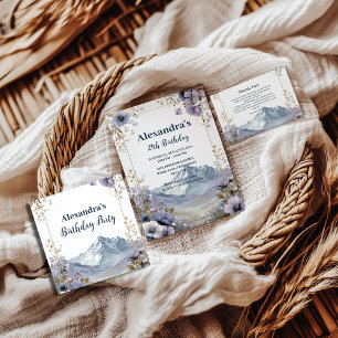 Lavender Wildflower Mountain Birthday Invitation
