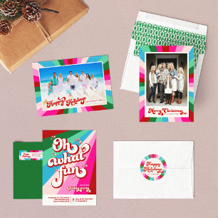 Retro Festive Rainbow Pink Christmas holiday 