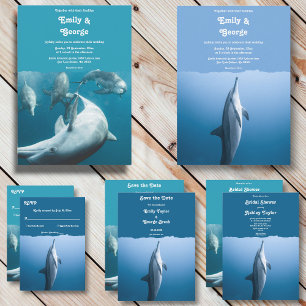 Navy Underwater Playful Dolphins Sea Beach Wedding Invitation