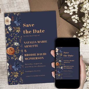 Blank Blue Rust Floral Wedding Place Card