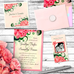 Hibiscus Floral Pink 5" x 7" Wedding Invitations