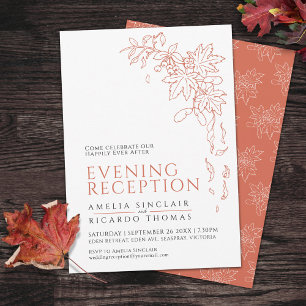 Fall leaves drawing burnt orange wedding invitation