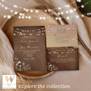 Rustic Wood String Lights Wedding Envelope
