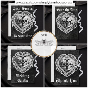 Dark Gothic Black & White Skull Couple Heart Thank You Card