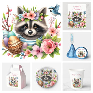 Watercolor Raccoon Easter Eggs & Flowers -   Favor Box