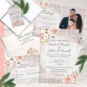 Invitation Bois rustique et Roses romantiques Shabby Chic car