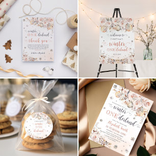 Winter ONEderland Pink Gold Snowflake 1st Birthday Invitation