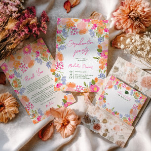 Bohemian bold wildflowers photos graduation invitation