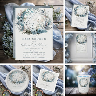 Invitation Oh garçon lapin lapin bleu Floral Baby shower de c