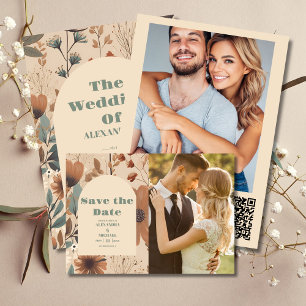 Invitation Tout En Un Tons de terre doux et muet Fleur sauvage Mariage