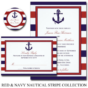 The Red & Navy Nautical Anchor Wedding Collection Invitation