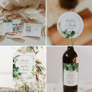 LUANA Tropical Greenery Beach Wedding QR Code  Squ Square Business Card