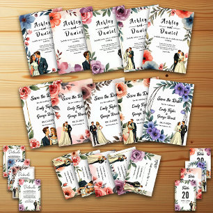Elegant Rustic Watercolor Floral Romantic Wedding Invitation