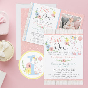 Baby Giraffe Floral Number One 1st Birthday Party Classic Round Sticker