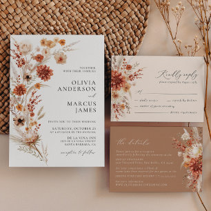 Boho Terracotta Taupe Floral Elegant Wedding Invitation