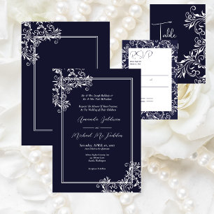 Navy and White Elegant Bridal Shower Invitation