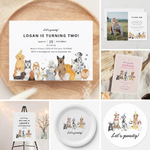 Puppy Pawty Dog Birthday Party  Invitation