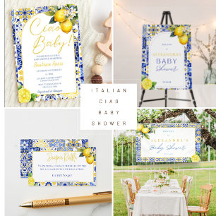 Blue Tiles Lemon Baby Shower Diaper Raffle Enclosure Card