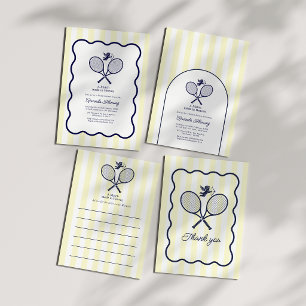 Navy Blue & Cream Preppy Tennis Bridal Shower Invitation
