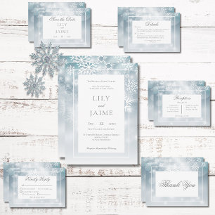 Dusty Blue Snowflake Sky Modern Wedding Invitation