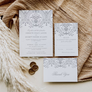 Elegant Silver Vintage Glamour Wedding Save The Date