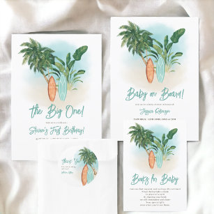 Tropical beach Baby on board surf baby shower Invitation