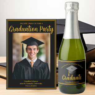 Formal Gold Black Graduation Photo Party Invitation