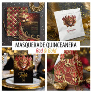 Masquerade Motif Quinceanera Red Gold ID1031 Favour Bag