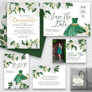 Cartons Réponse Emerald Green Peony blanc Quinceanera Princess